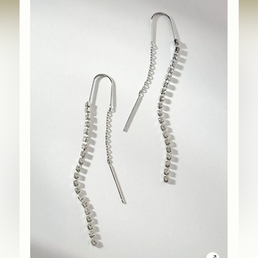 Anthropologie Crystal Wire Drop threader Earrings silver